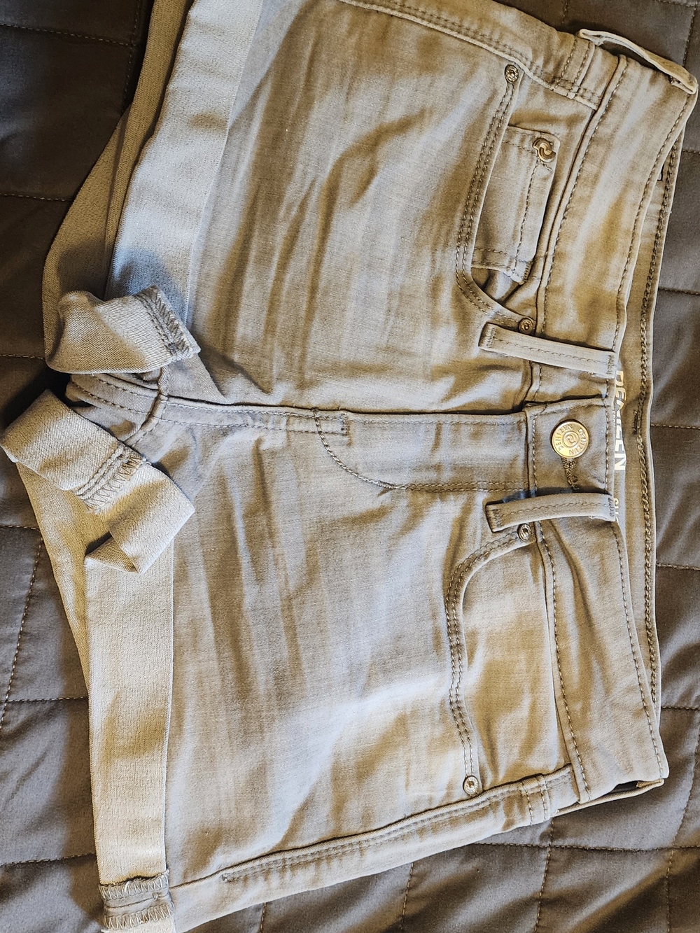 Kids High-Rise Slim Jean Shorts in Light Taupe
